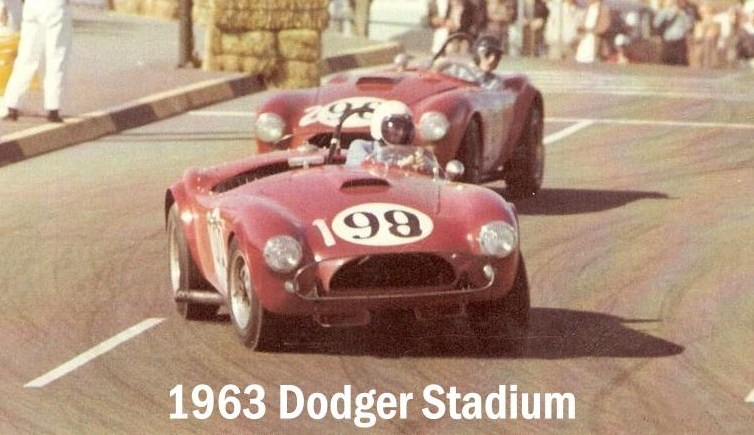 Dave MacDonald in Cobra Roadster at Dodger Stadium